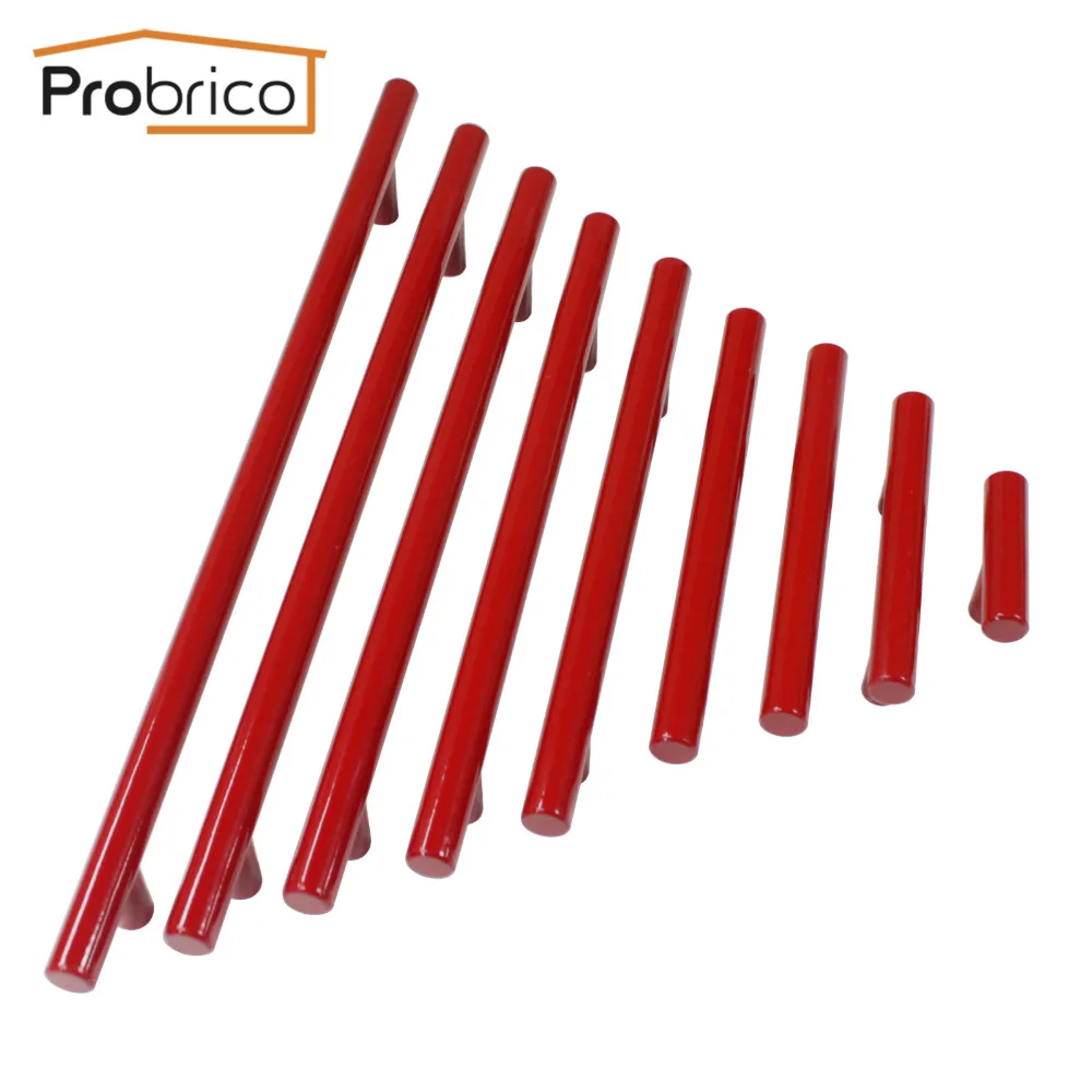 Probrico الأحمر الفولاذ المقاوم للصدأ قطرها 12 ملليمتر ثقب مركز 50 ملليمتر ~ 256 ملليمتر المطبخ مجلس الوزراء T بار مقبض الباب الأثاث درج مقبض سحب