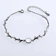 Браслеты из серебра 925 пробы для женщин, браслет с подвеской из лунного камня, регулируемая цепочка, гальваническое покрытие, Черное золото, подарок, ювелирное изделие