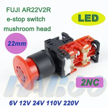 

1pcs packing shipping free led emergency stop switch 22mm mushroom head 2NC with illuminated 6V 12V 24V 220V switch