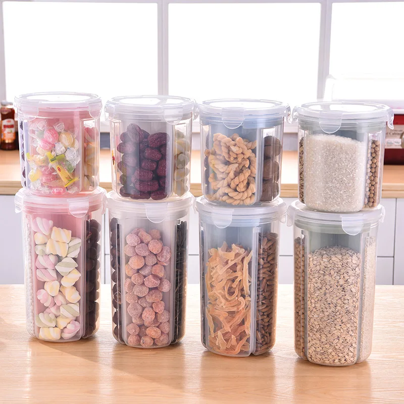

1PC Transparent Rotation Plastic Grain Conserved Sealed Cans Kitchen Cereals Grain Storage Boxes Food Container Storage Crisper