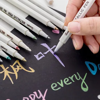 

12PCS Colorful Pen Metallic Markers Paints Pens Point Metallic Marker Pens Black Paper Glass 2O0831