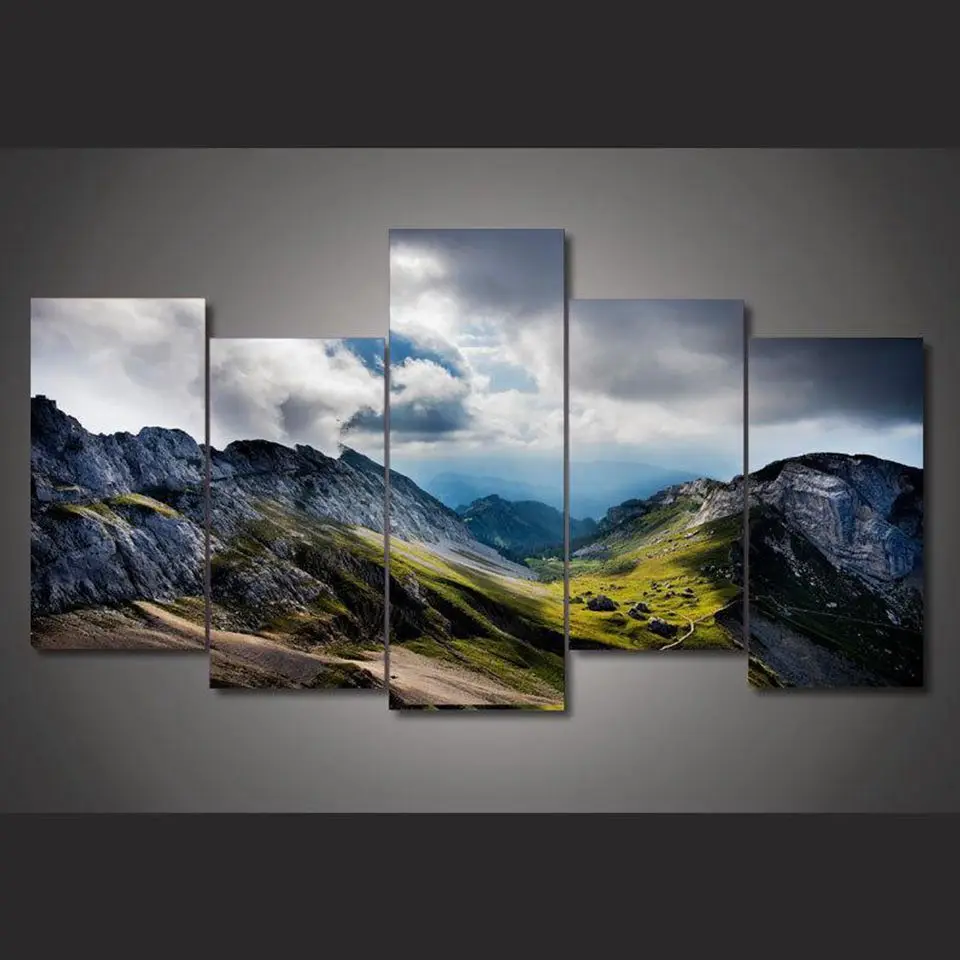 

Canvas Painting Home Decor Frame 5 Pieces Sunset Rocky Mountain Poster Modular Print Bamboo Forest Pictures Living Room Wall Art