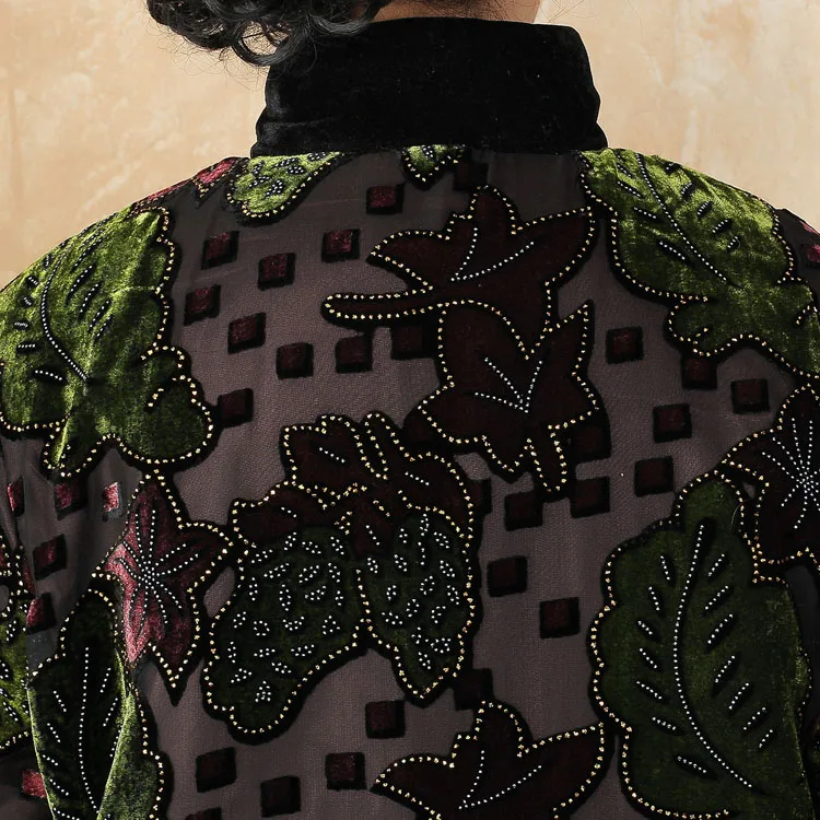 Cristal 4xl Hiver Faux Pardessus Femmes Taille Manteau 3xl Col Mère Bling Chinois Chaud rouge Plus Rembourré Vert Veste Outwear Coton Mandarin qpAEf