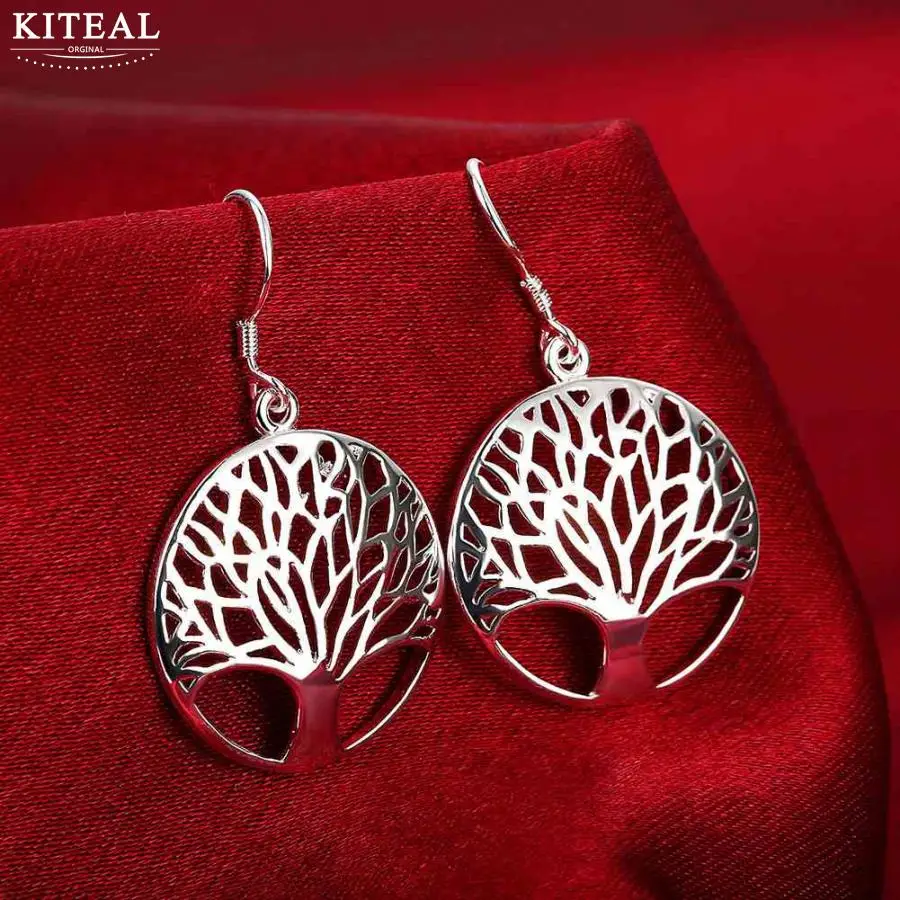 Wholesale elegant Silver Tree Of Life drop earrings totem gift wife unique women earing wedding arbre argent
