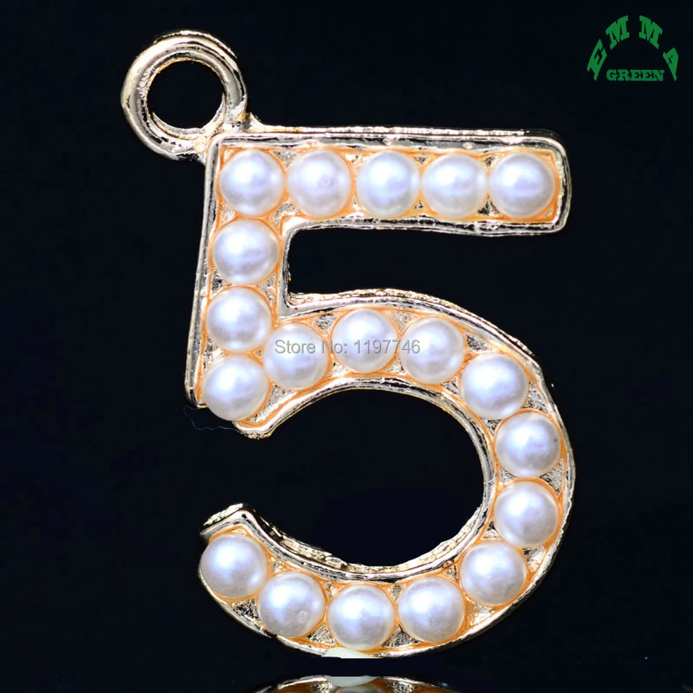 

Gold Color Alloy Pearls Five Number 5 Charms Flatback DIY Pendant for Necklace Bracelet 16x23mm 10pcs Jewelry Making Findings