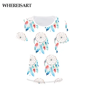 

WHEREISART Flower Printed Tees Summer Short Sleeve Ladies Casual Shirt Tops Ladies Dreamcatcher Women Flower Clothing