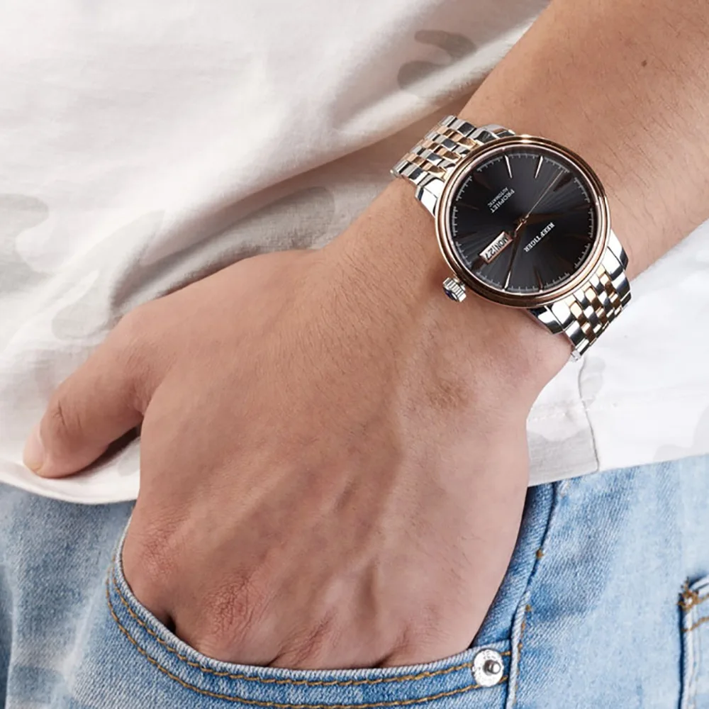  2020 New Reef Tiger Dress Watch Men Top Brand Luxury Automatic Watch Rose Gold Watch Date Day relog