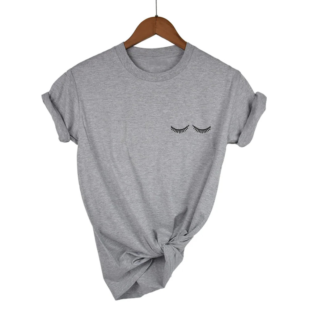 

eyelash pocket print Women tshirts Cotton Casual Funny T Shirt For Lady Top Tee Hipster black white gray Drop Ship
