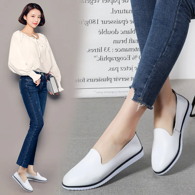 D'été Profonde Cuir Noir Mocassins Véritable Femme Peu Ballerines Casual Dames Femmes Glissement Sur jaune Chaussures De blanc XOzxw6