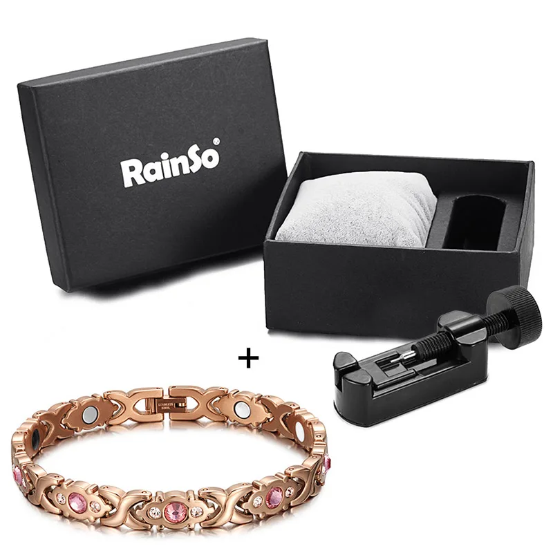 Rainso драгоценный камень в женщина браслет Нержавеющая сталь Здоровье энергии магнитного золото Модные украшения леди Браслеты подарок для Обувь для девочек
