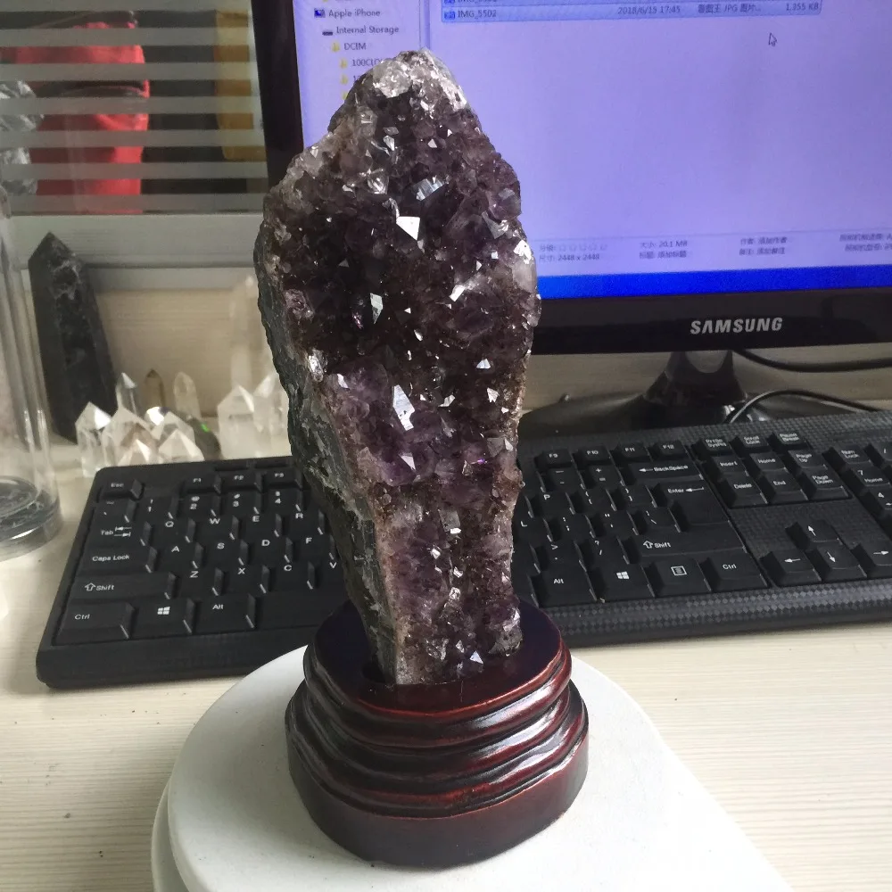 755 г натуральный ясным и Purply Аметист Geode образцов грубые минералы камень расти вместе с кварц точка дома Decotation