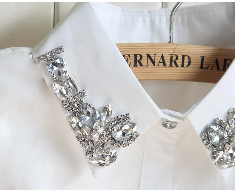 Новейшая хлопковая поддельная рубашка для женщин ручной работы из бисера зимняя измельченная Женская полуэкономная Съемная имитация алмазного хрусталя