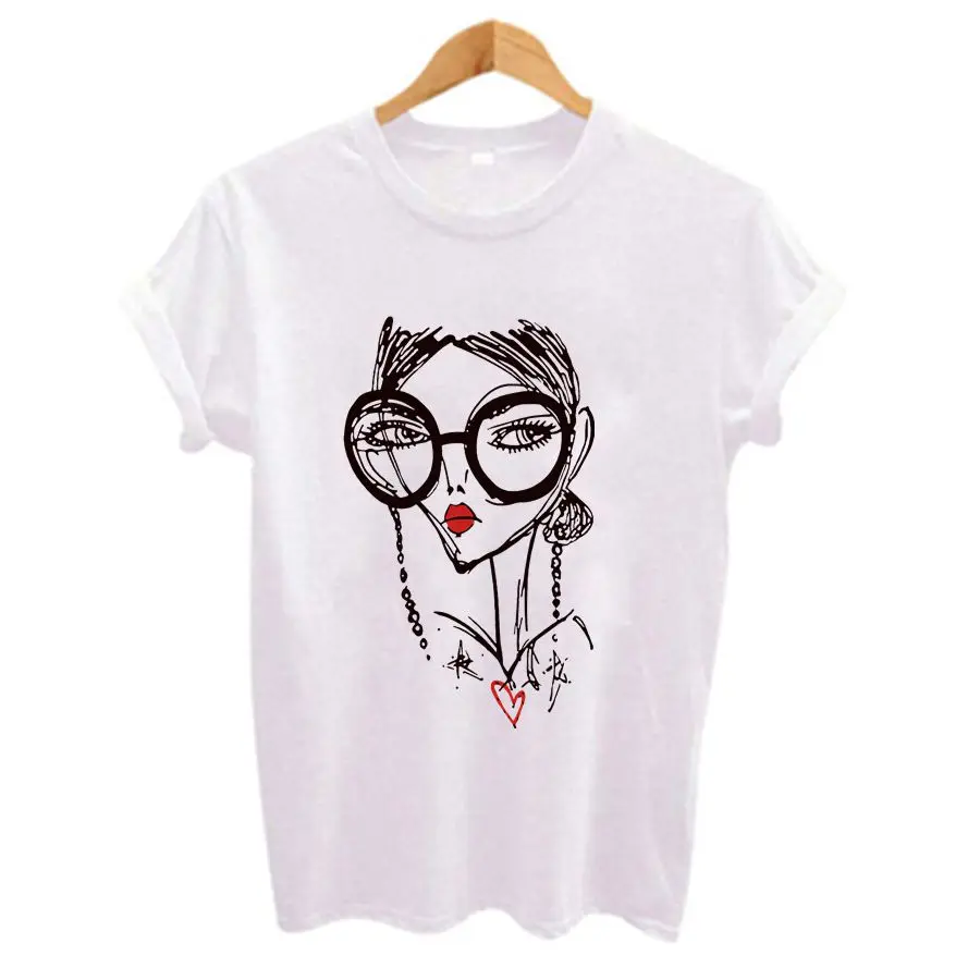 

Harajuku fashion girl pattern printed women's short sleeve casual wild simple simple comfortable breathable loose T-shirt