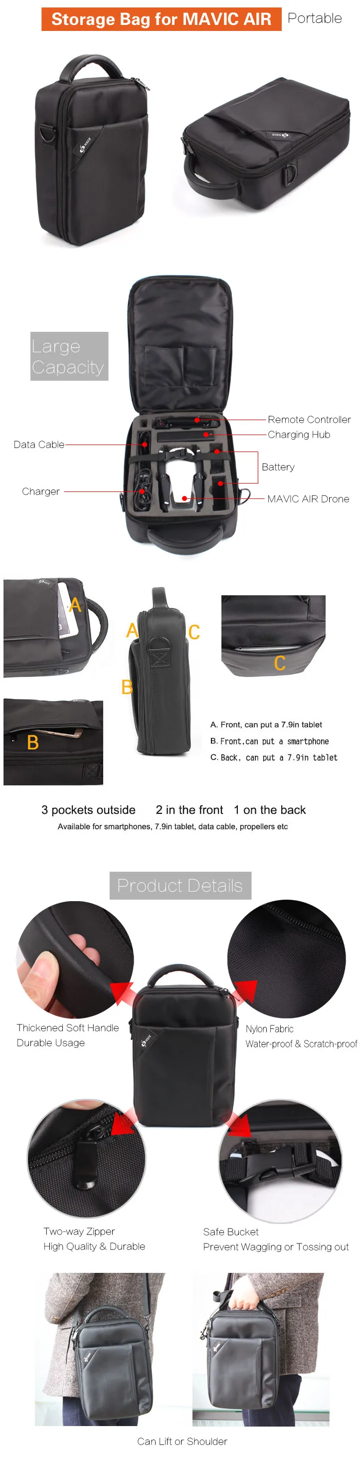 Рюкзак для DJI MAVIC Air Case Прочный футляр для хранения сумка защитная коробка чехол для переноски корпус дрона/батареи/контроллер чехол для переноски