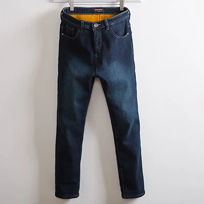 Зимние мужские высокие Стрейчевые утолщенные джинсы теплые флисовые фланелевые с подкладкой темно-синие джинсовые штаны брюки размера плюс 28-44 46 48 - Цвет: Dark Blue