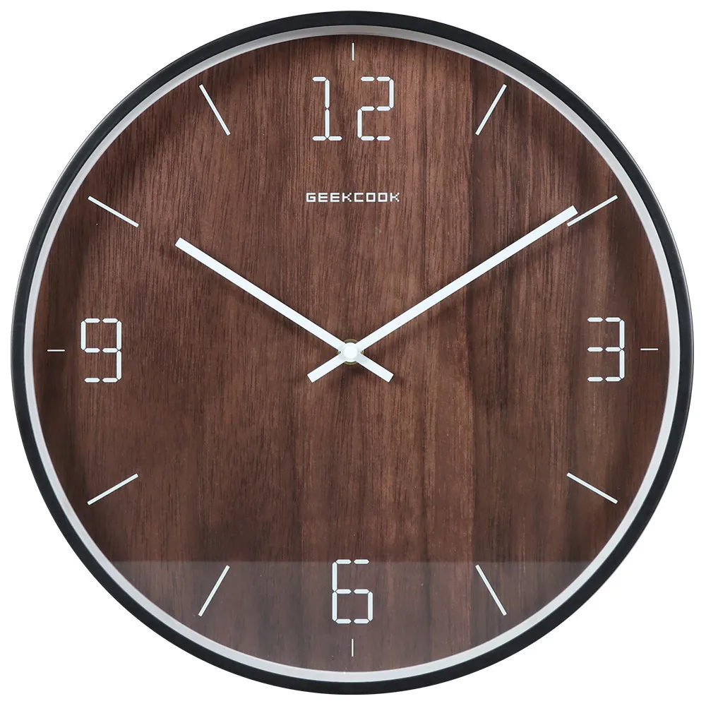 

New Wall Clock 3D Metal Wood Grain Clock Nordic Minimalist Glass Surface Silent Movement Wall Watch Modern Design Home Decor