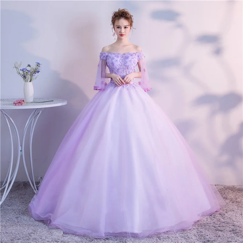 

ruthshen Lavender Ball Gown 2019 New Lace Off The Shoulder Quinceanera Dresses Bow Robe De Bal 15 Sweet Sixteen Debutante Gowns