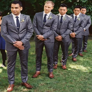 

Custom Made Two Button mens slim Fit grey Groom Tuxedos men suit Peaked Label Man Wedding Suits two piece (Jacket+Pants+Tie)