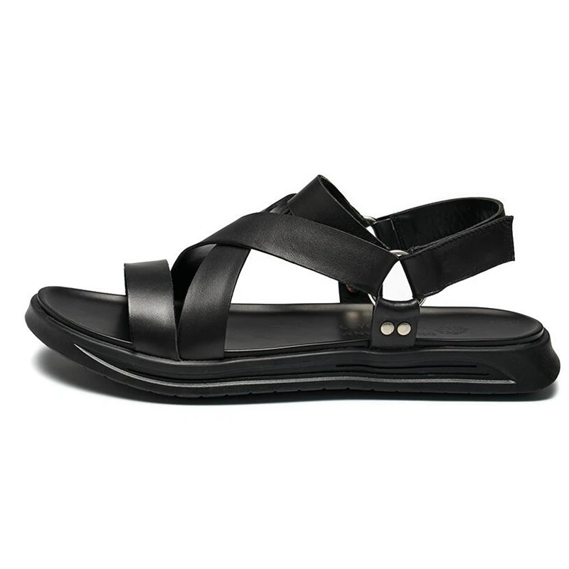 Classical Mens Ankle Strap Leather Sandals Retro Nallow Band Rome Shoes Cool Boy Summer Cross-tied Sllides Beach Shoes