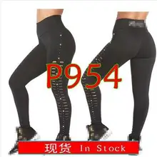 Дизайн, женские трикотажные брюки, брюки для бега, женские брюки с высокой талией, леггинсы с разрезами с кристаллами P954