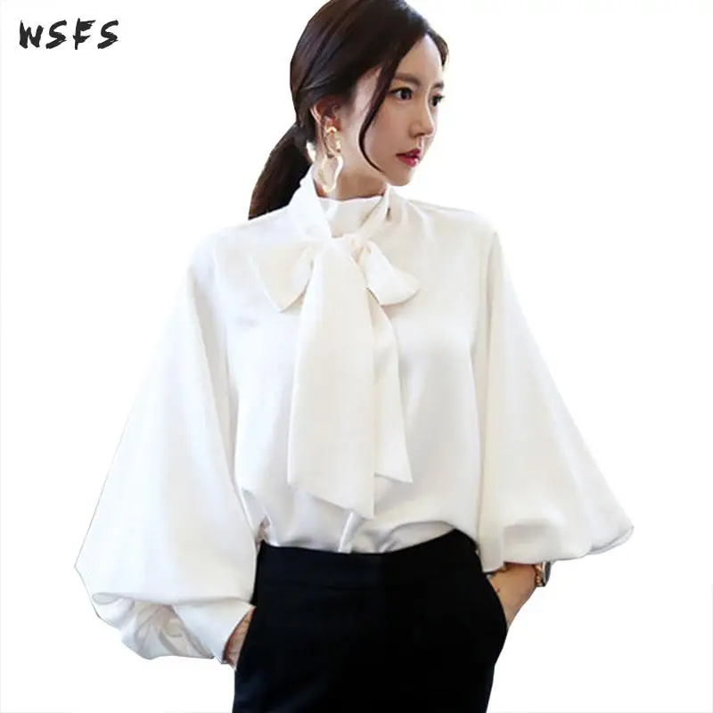 

Spring Women White Green Chiffon Shirt Long Lantern Sleeve Loose Top Blouses Female 2019 Elegant Office Ladies Blouse Shirts