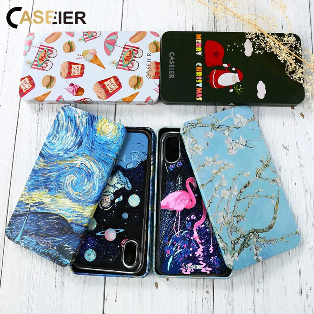 CASEIER Gift Box Case For iPhone 6 6s 7 X 8 3D Bling Quicksand Cover Plus Soft Edge Anti-knock Fundas |