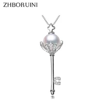 ZHBORUINI высокое качество жемчужные ювелирные изделия натуральный пресноводный жемчуг Ключ Ожерелье Подвески стерлингового серебра 925 ожерелье для женщин подарок
