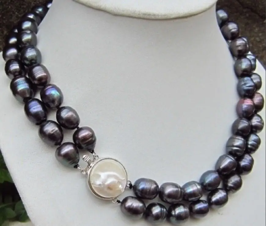 

FREE SHIPPINGBeautiful Tahitian 10-13mm Black Baroque Pearl Necklace 17-18