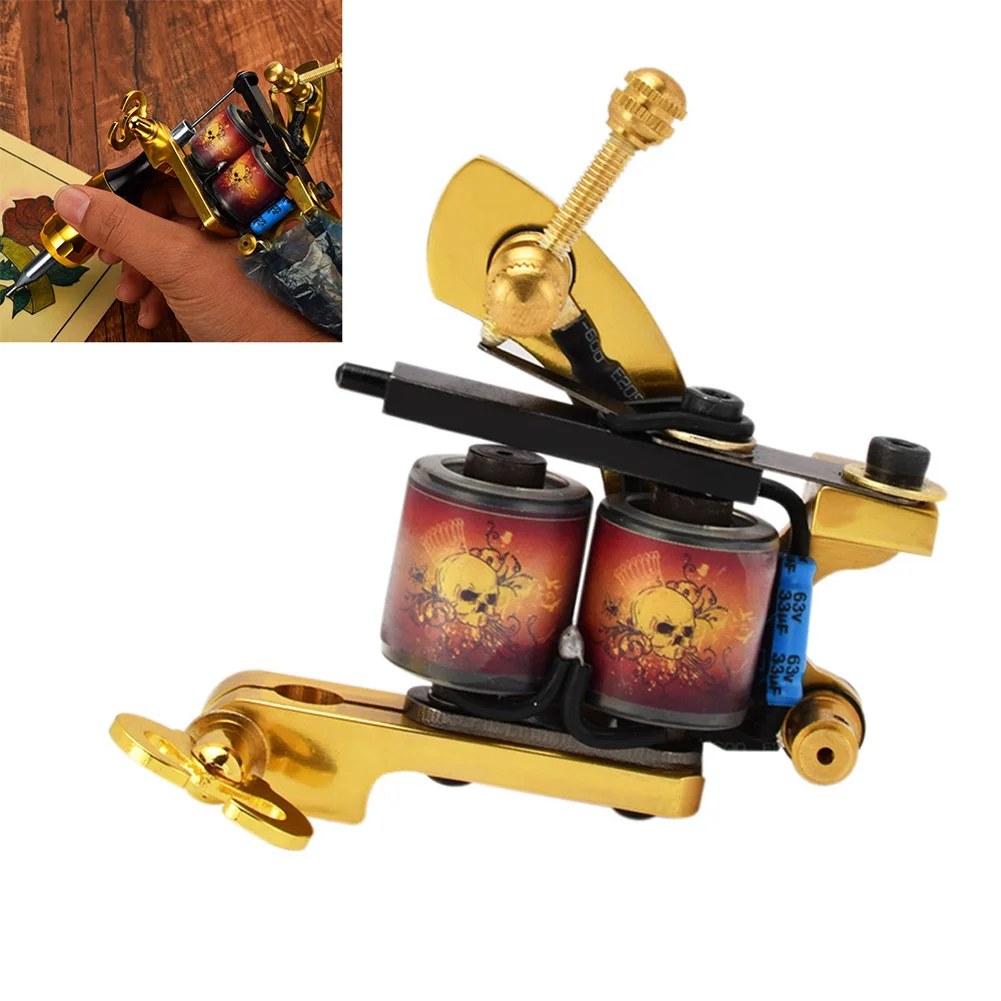 

Tattoo Machine Set Pure Copper Permanent Makeup Handmade 10 Wraps Coils Tattoos Tools Shader Liner YF2018