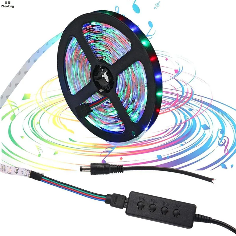 Новая светодиодная лента 3528 RGB 60 светодиодов 5 м Watertight Strip Lights Music Sound control Light Low-voltage Interior Decor Lamp