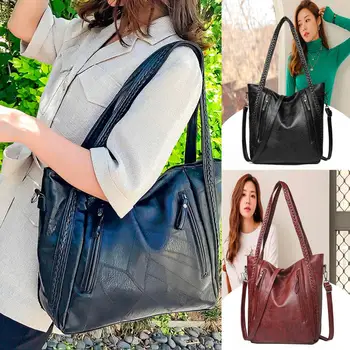 

New shoulder bag fashion ladies bag solid color handbag business woven bag large capacity portable bucket bag Dropship Y606