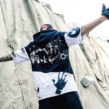 Мужские футболки Aolamegs, Лоскутная Мужская футболка с капюшоном, футболка с круглым вырезом, короткий рукав, модные повседневные уличные футболки, уличная одежда