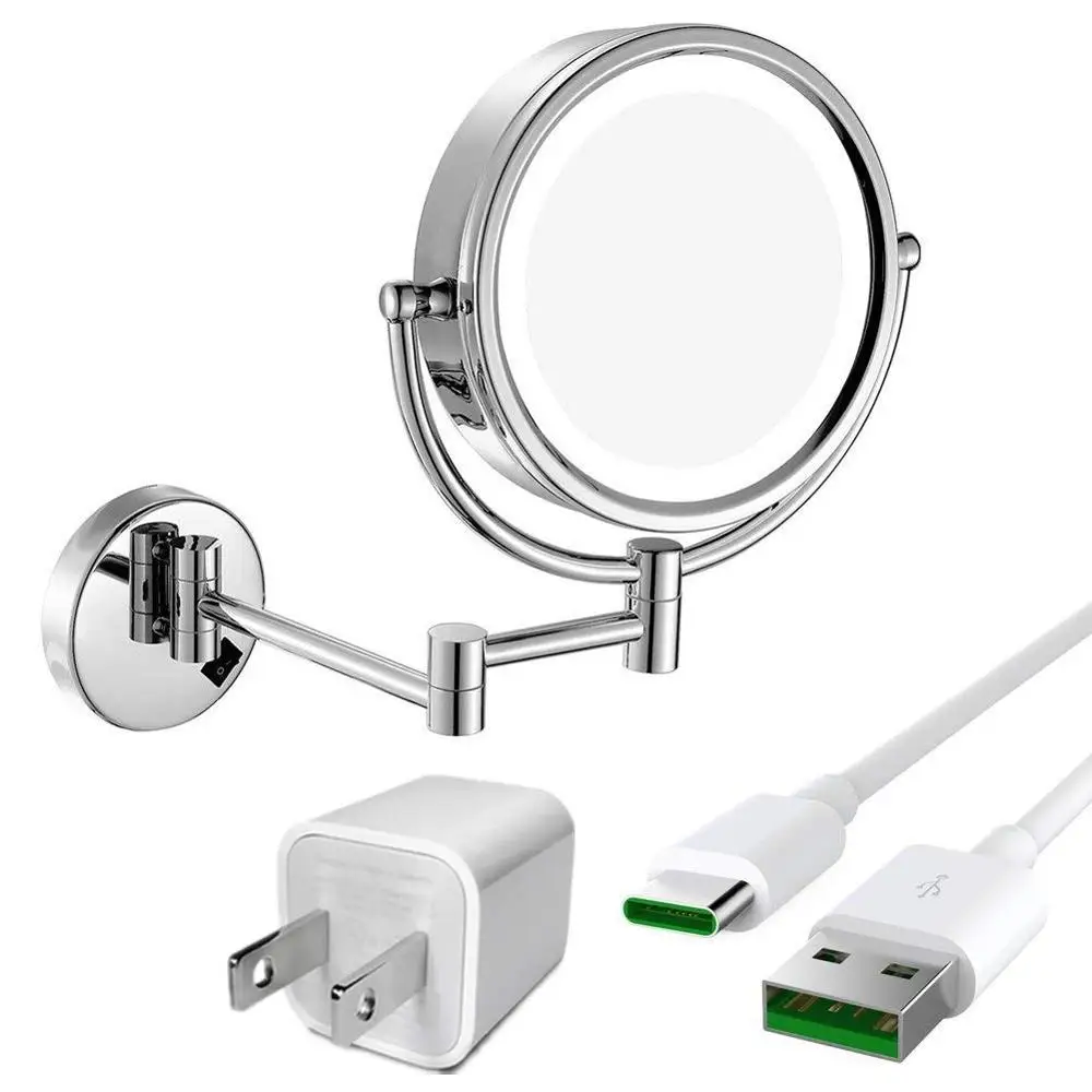 GURUN LED المضاء جدار جبل حمام مرآة الزينة مع 10X التكبير ، اللاسلكي USB قابلة للشحن ، كروم مصقول GURUN LED المضاء جدار جبل حمام مرآة الزينة مع 10X التكبير ، اللاسلكي USB قابلة للشحن ، كروم مصقول