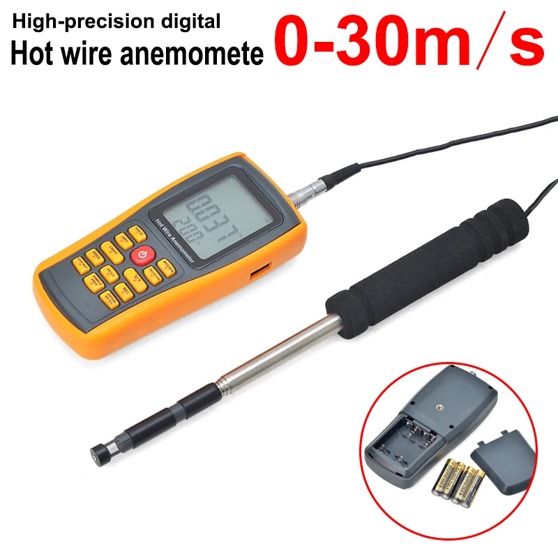 

High-precision handheld antenna Hot Wire Digital Anemometer 0~30m/s Air Temperature Meter Wind Speed Flow Tester with USB