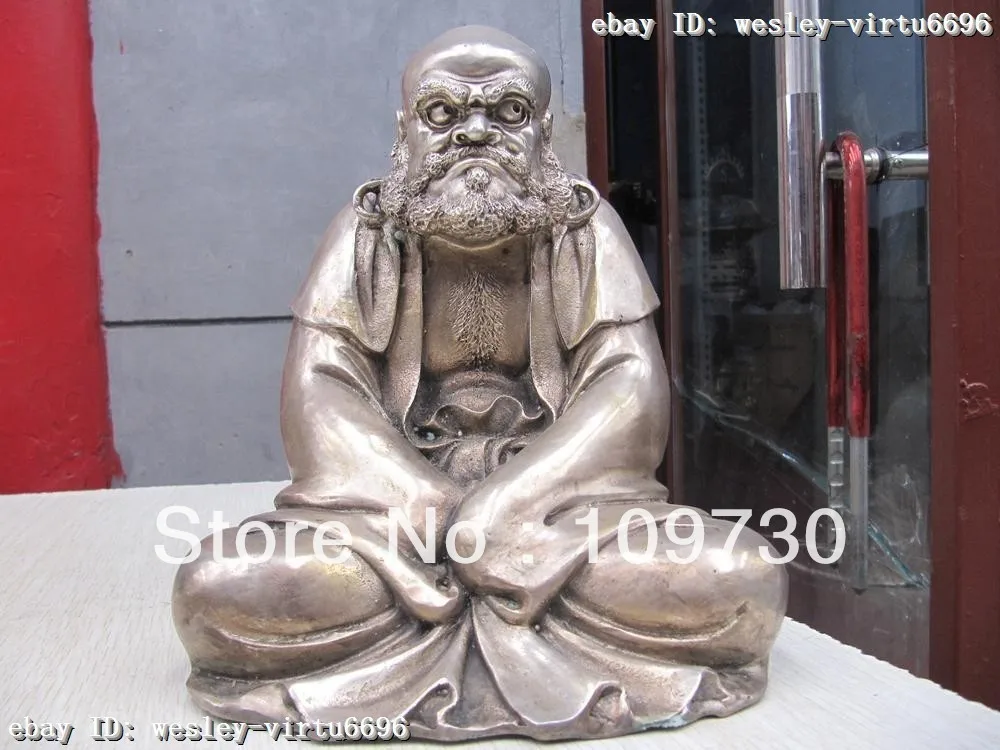 

0055 8 INCH Tibet Bronze silver-gilt famous DaMo Dharma ancestor Buddha Statue