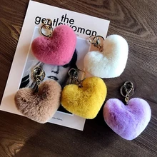 Couple love heart plush pendant love key chain car ornaments accessories bag imitation rex rabbit fur ball fashion really mink fur small rabbit pendant car key chain bag ornaments play dead rabbit type pet playmate mink fur accessories