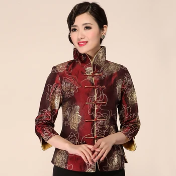 

Plus Size XXXL Burgundy Women Autumn New Coat Chinese Vintage Embroidery Satin Jacket Novelty Mandarin Collar Outwear L0088A