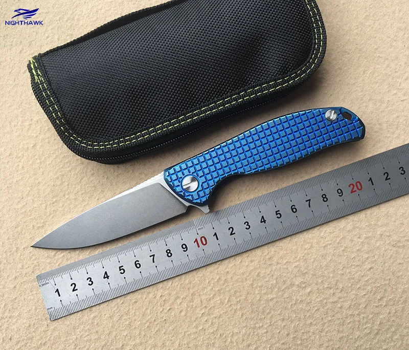 

NIGHTHAWK Flipper 95 D2 steel blade Titanium handle outdoor camping hunting pocket kitchen fruit folding knife EDC tool