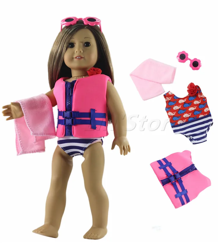 4in1 Set Doll Clothes Swimming suit+life jackets+pink towel+one pairs
