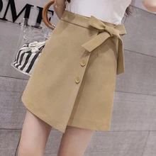 Весенне-летняя юбка-шорты с ремешком и пряжкой, юбка с высокой талией, асимметричная юбка миди с бантом