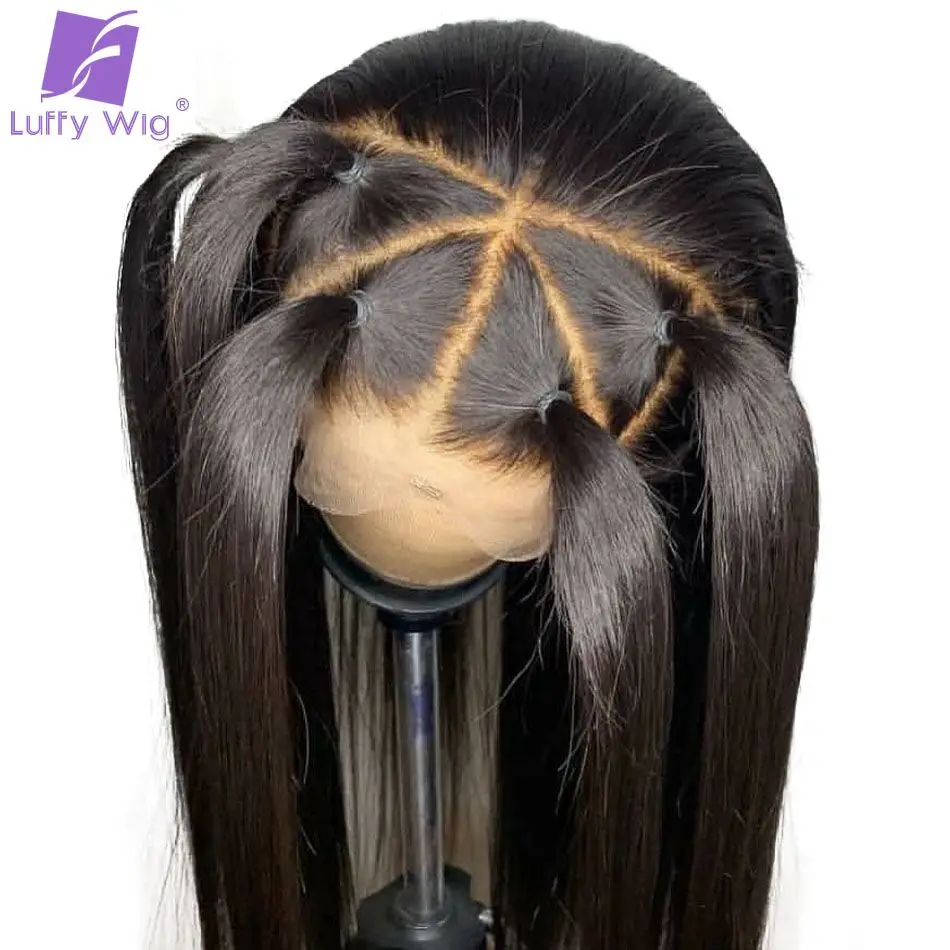 

Straight Lace Front Wig Human Hair Whole 13x6 Lace Frontal Bleached Knots Pre plucked Glueless Brazilian Wig Non-remy Hair Luffy