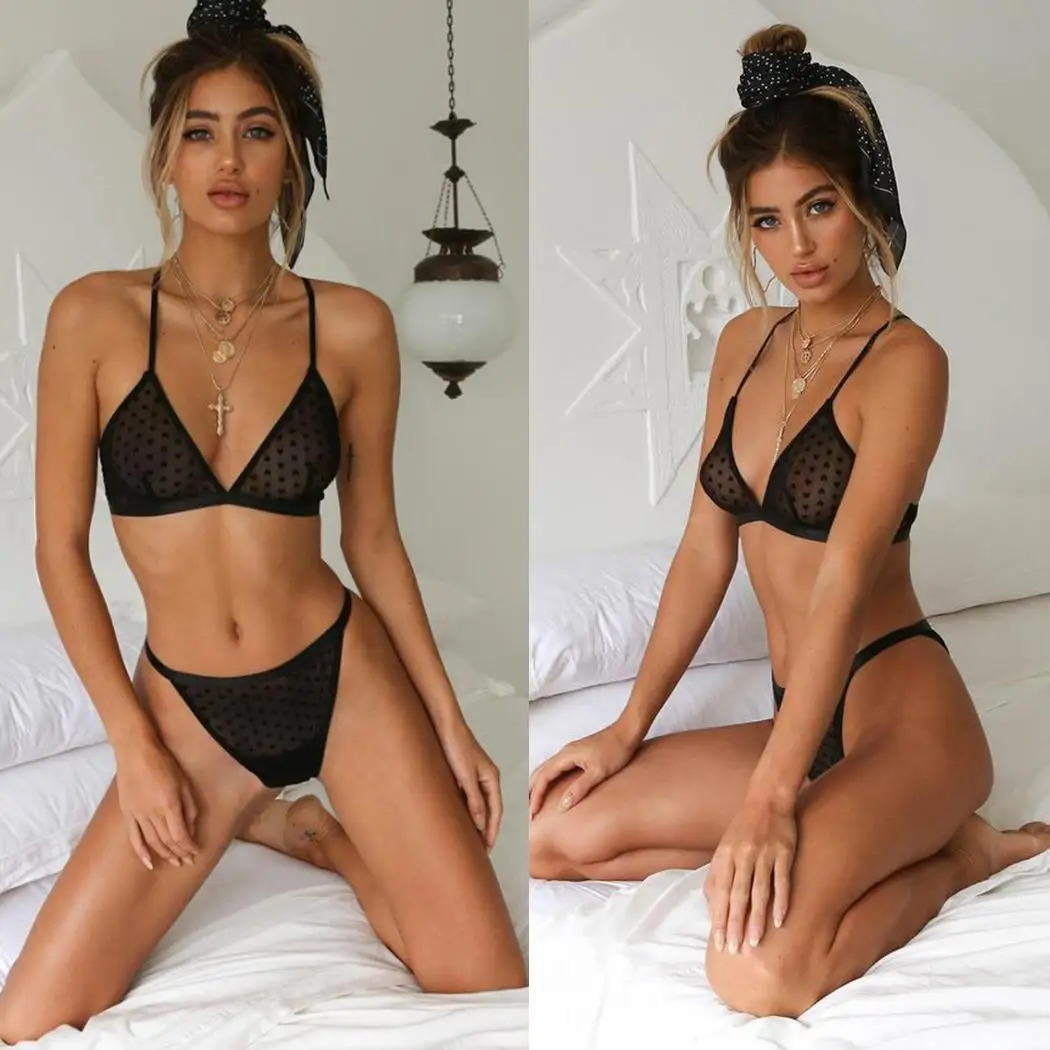 

Women Floral Lace Bra Panties Medium Daily All Seasons Sexy Black, White 3/4 Cup V-Neck Waist Underwear Set