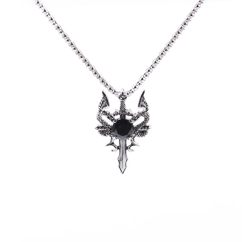 Рок Панк двойной дракон крест ожерелье с кулоном в виде меча для мужчин Винтаж Панк животных велосипедные украшения 10 шт - Окраска металла: black crystal