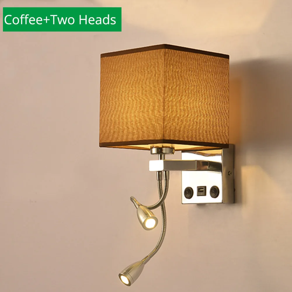 Аппликация Murale светильник E27 лампа USB Настенные Бра Лампа для гостиной спальни ночник Настенный светильник для дома Лофт Декор современный - Цвет абажура: Coffee Two Heads