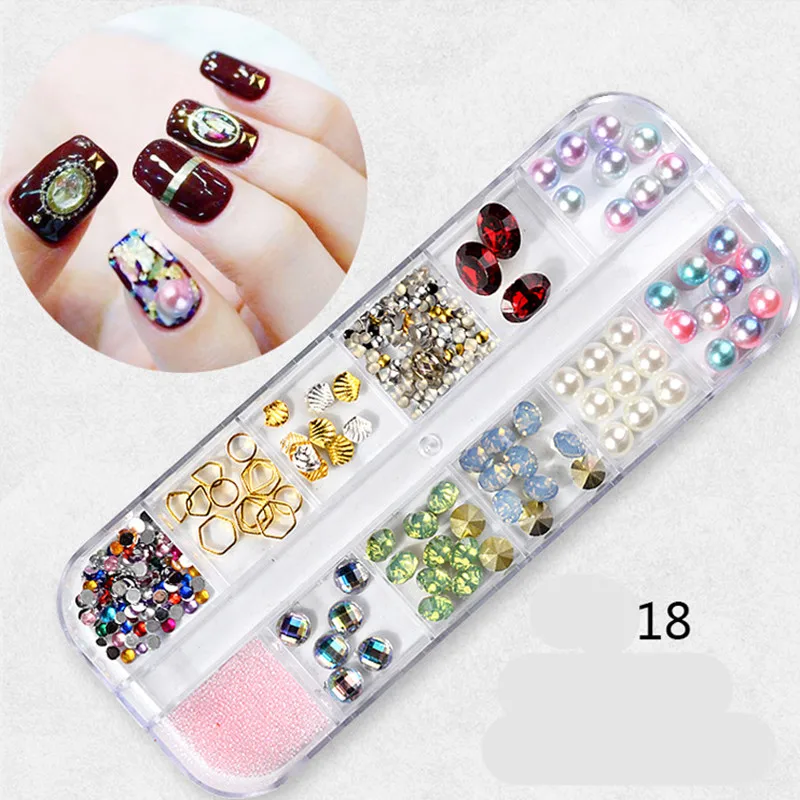 Colorful Rhinestones for Nails 3D Gorgeous Nails Art Tips Decals AB Acrylic  UV Gel with 12 Grids Hard Case Nail Art Decorations - AliExpress