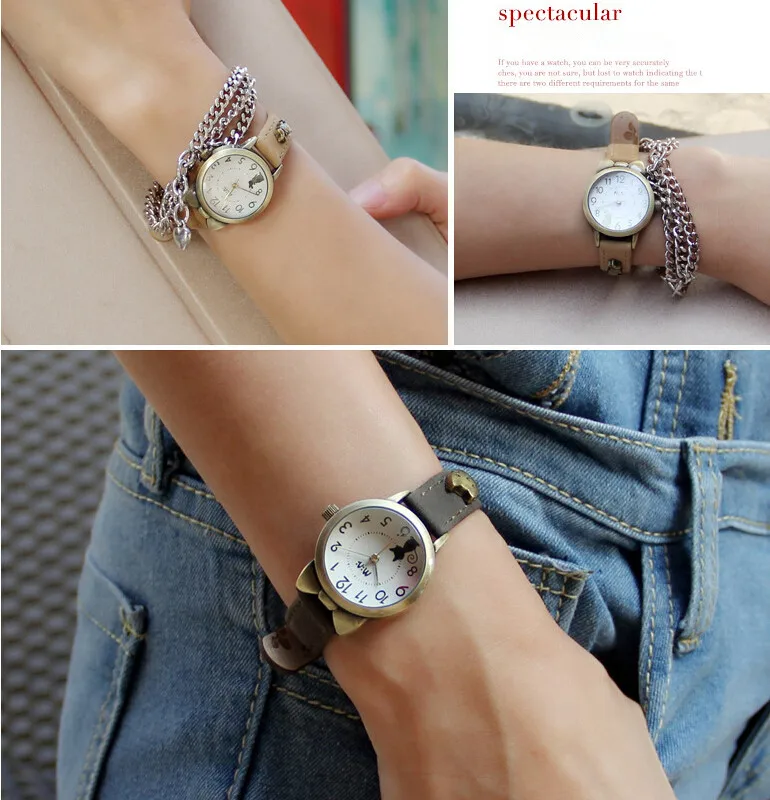 Элитный бренд Для женщин часы Водонепроницаемый кожаный браслет Женские кварцевые наручные часы 3D кошка часы обувь для женщин г. Reloj Mujer