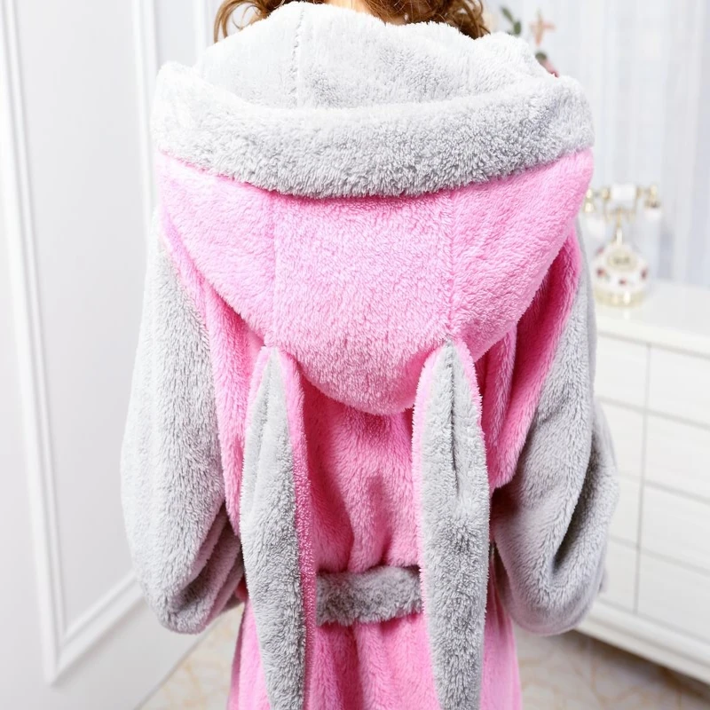 Зима-осень Для женщин с длинными рукавами розовый кролик халаты утолщение дома Повседневное пижамы мягкий халат для Для женщин
