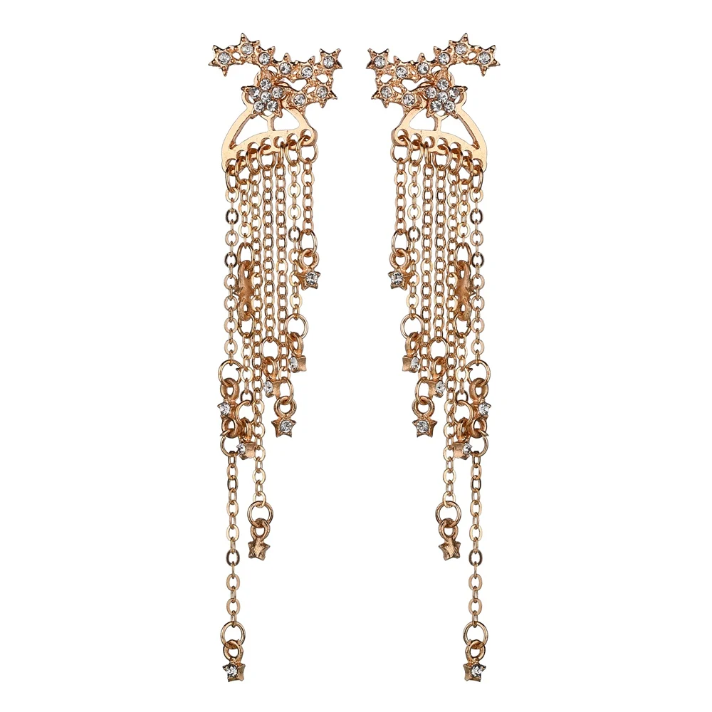MissCyCy преувеличенные Стразы, серьги-гвоздики в форме звезды, новинка, обтекаемые серьги с кисточками для женщин, модное ювелирное изделие - Окраска металла: Покрытие антикварным золотом