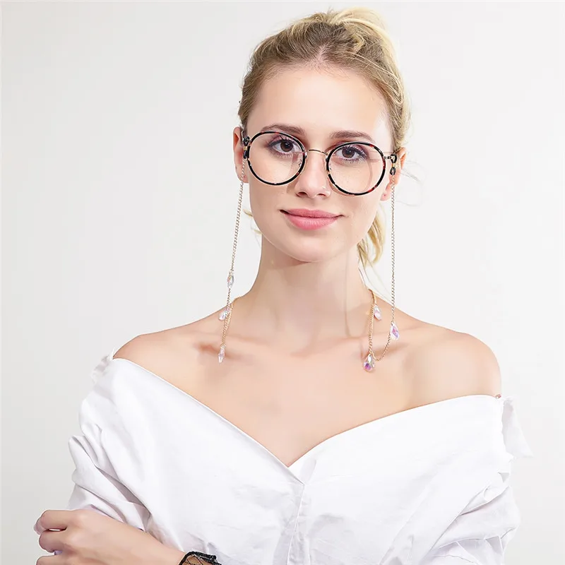 

imixlot Crystal Teardrop Gold Glasses Chain Fashion Women Anti-lost Hanging Lanyard Cord Holder Accessories