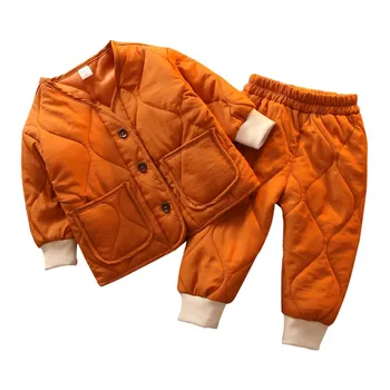 

2019 Winter New Arrival korean style cotton clothing sets pure color fashion thickened suit for cute sweet baby girls and boys